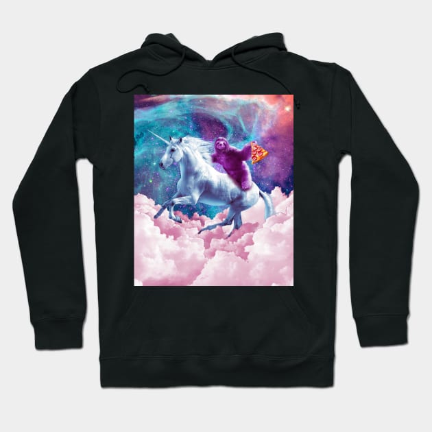 Space Sloth On Unicorn - Sloth Pizza Hoodie by Random Galaxy